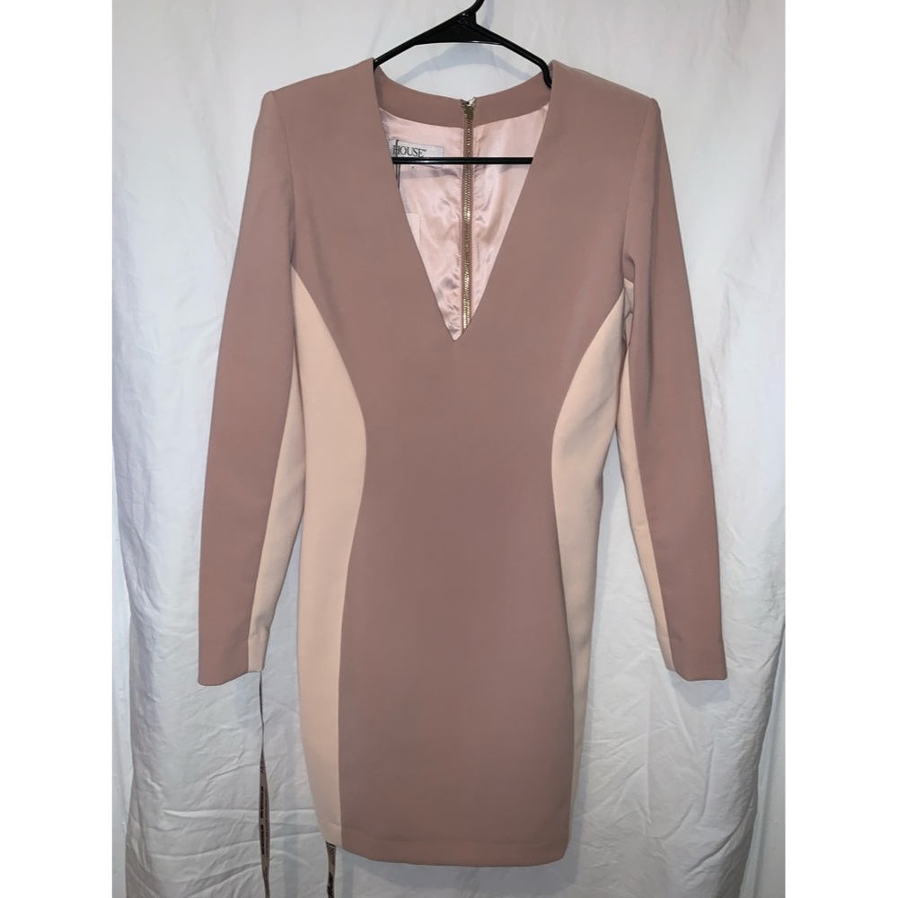 Long sleeve mini dress with color block
